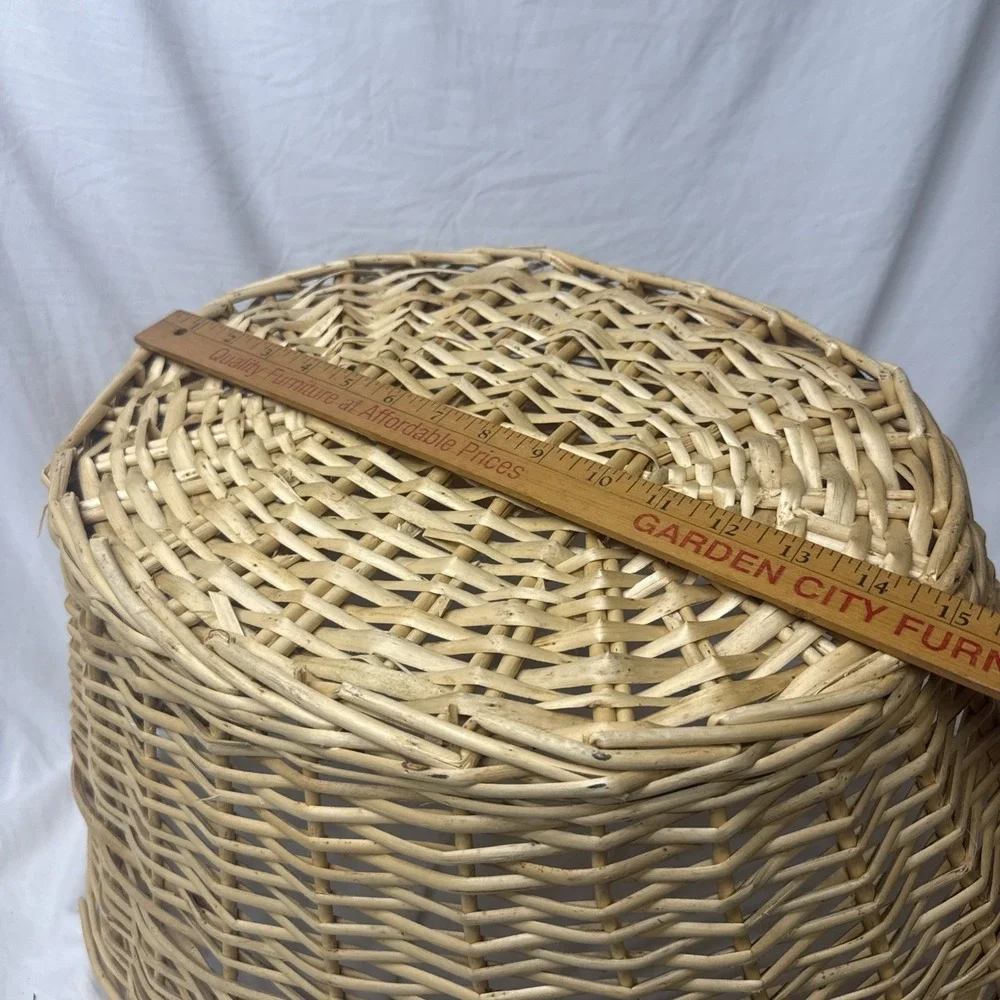 Vintage Wicker Willow Woven Laundry Basket Handles 23